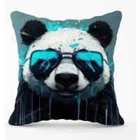 Warren Reed - Designer Panda With Blue Glasses Splashart Outdoor Cushion | Size: 45 cm x 45 cm