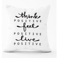 Warren Reed - Designer Think Positive, Feel Positive, Live Positive Outdoor Cushion in Black | Size: 60 cm x 60 cm