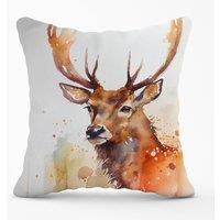 Warren Reed - Designer Majestic Stag Watercolour Outdoor Cushion in Brown | Size: 60 cm x 60 cm