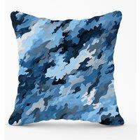 Warren Reed - Designer Blue & Grey Canvas Brushstrokes Outdoor Cushion | Size: 45 cm x 45 cm