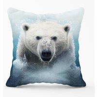 Warren Reed - Designer Polar Bear Splashart Outdoor Cushion in White | Size: 45 cm x 45 cm