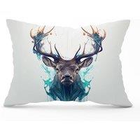 Warren Reed - Designer Stag Face Splashart Cushions in White | Size: 45 cm x 45 cm