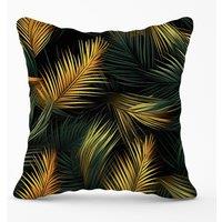 Warren Reed - Designer Golden Palm Leaves Outdoor Cushion in Green | Size: 60 cm x 60 cm