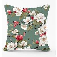 Warren Reed - Designer Pink & White Blossom Outdoor Cushion in Green | Size: 45 cm x 45 cm