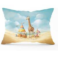 Warren Reed - Designer Giraffe On A Beach Holiday Cushions in Yellow | Size: 45 cm x 45 cm