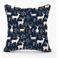 Warren Reed - Designer Reindeer, Whimsical, Illustration Pattern Outdoor Cushion in Blue | Size: 60 cm x 60 cm