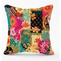 Warren Reed - Designer Patchwork Mixed Textiles Outdoor Cushion in Pink | Size: 60 cm x 60 cm