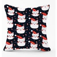 Warren Reed - Designer Cute Cats Wearing Santa Claus Hats Outdoor Cushion in Red | Size: 45 cm x 45 cm