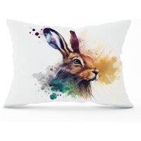 Warren Reed - Designer Hare Close Up Splashart Cushions in Brown | Size: 45 cm x 45 cm