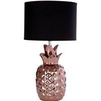 Orsina Pineapple Table Lamp, Copper-Toned Ceramic Base With Textured Pineapple Design, Cream Fabric Shade For Warm in Rose Gold