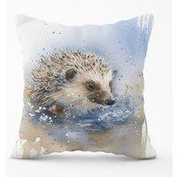 Warren Reed - Designer Hedgehog Watercolour Outdoor Cushion in Brown | Size: 45 cm x 45 cm