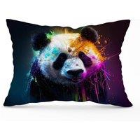 Warren Reed - Designer Panda Face Splashart Colourful Cushions in Blue | Size: 45 cm x 45 cm