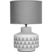 Orsina White Table Lamp, Ribbed Ceramic Base With Gloss Finish, Neutral Fabric Shade Diffuses Light Gently in Grey
