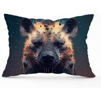Warren Reed - Designer Hyena Face Splashart Dark Background Cushions in Brown | Size: 45 cm x 45 cm