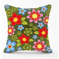 Warren Reed - Designer Red & Blue Flowers Outdoor Cushion in Green | Size: 60 cm x 60 cm