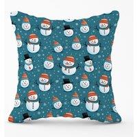 Warren Reed - Designer Jolly Christmas Snowmen Outdoor Cushion in Blue | Size: 45 cm x 45 cm
