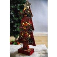 Shatchi Christmas Home Decoration Battery Operated Red Tree Tabletop Decorated with Berries, Pines & Small Warm White Bulbs