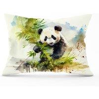 Warren Reed - Designer Panda Eating Bamboo Watercolour Cushions in Brown | Size: 45 cm x 45 cm