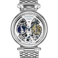 Emperor's Grandeur Dual Time Automatic 46mm Skeleton Watch with Stainless Steel Link Bracelet
