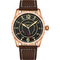 Quartz 44mm Aviator Watch with Contrast Stitched Leather Strap