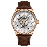 STHRLING Original Men's Denmark Automatic 42mm Skeleton Watch with Leather Band in Rose Gold