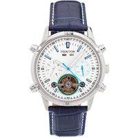 Heritor Automatic Wilhelm Semi-Skeleton Leather-Band Watch w/Day/Date - Black/Silver