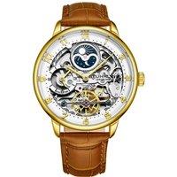 STHRLING Original Men's Elegant Automatic 40mm Silver Watch with Alligator Embossed Leather Band in Gold