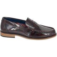 Roamers Men's Leather Hi Shine Saddle Loafers in Burgundy | Size: 8