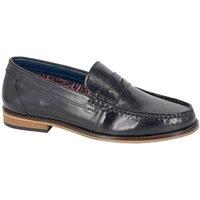 Roamers Men's Leather Hi Shine Saddle Loafers in Black | Size: 9