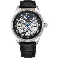 STHRLING Original Men's Special Reserve Automatic Skeleton Watch with Alligator Embossed Leather Strap in Black