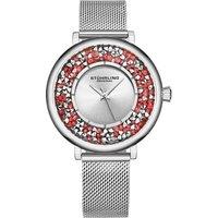 Elegant Gem-Accented Quartz Watch with Stainless Steel Mesh Bracelet