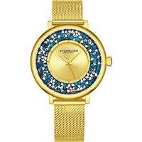 Elegant Gem-Accented Quartz Watch with Stainless Steel Mesh Bracelet