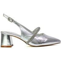 XY London Women's 'Sandie' Sling Back Strappy Pointed Toe Diamante Mid Block Heels in Metallic Silver | Size: 6