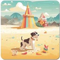 Warren Reed - Designer Doggy On A Beach Holiday Coasters - Set of 4 in Yellow