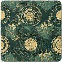 Warren Reed - Designer Abstract Green Gold Moon Pattern Coasters - Set of 4