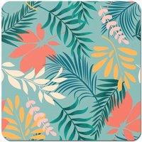 Warren Reed - Designer Abstract Bright Colorful Tropical Leaves Coasters - Set of 4 in Blue