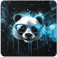 Warren Reed - Designer Blue Splashart Panda Face Coasters - Set of 4