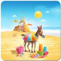 Warren Reed - Designer Donkey On A Beach Holiday Coasters - Set of 4 in Yellow