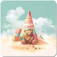 Warren Reed - Designer A Bear On A Beach Holiday Coasters - Set of 4 in Yellow