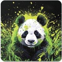 Warren Reed - Designer Green Splashart Panda Face Coasters - Set of 4
