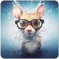 Warren Reed - Designer Splashart Doormouse With Glasses Coasters - Set of 4 in Blue