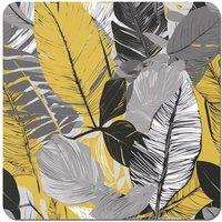 Warren Reed - Designer Grey Yellow Floral Leaves Coasters - Set of 4