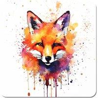 Warren Reed - Designer Watercolour Splashart Fox Face Coasters - Set of 4 in Orange
