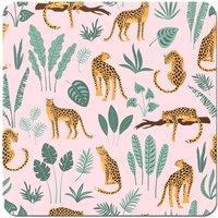 Warren Reed - Designer Hand Drawn Leopards Coasters - Set of 4 in Pink