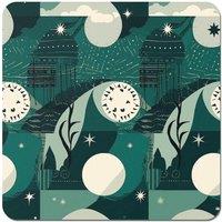 Warren Reed - Designer Abstact Green Cream Moon & Stars Coasters - Set of 4