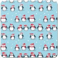 Warren Reed - Designer Adorable Santa Penguins Coasters - Set of 4 in Blue
