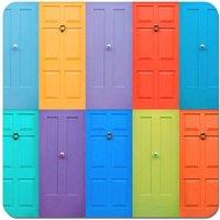 Warren Reed - Designer Colourful, English Doors Coasters - Set of 4 in Red