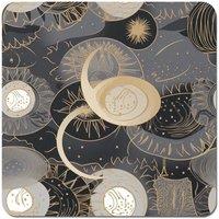 Warren Reed - Designer Abstract Silver Gold Sun & Moon Coasters - Set of 4 in Grey