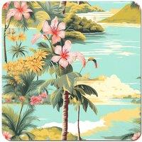 Warren Reed - Designer Palm Trees & Hibiscus Coasters - Set of 4 in Green