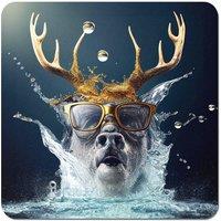 Warren Reed - Designer Stag With Glasses Splashart Coasters - Set of 4 in Grey